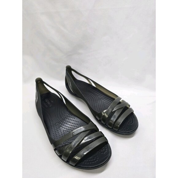 Crocs Womens Size 8 Isabella Huarache 2 Flat Sandal Black - Picture 1 of 9